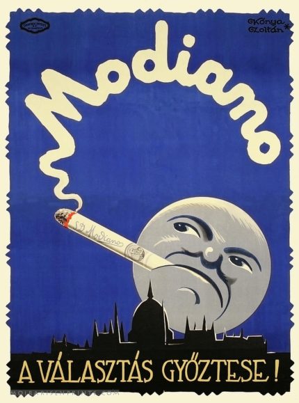 modiano smoking moon above the parliament vintage art deco cigarette advertisement poster konya zoltan